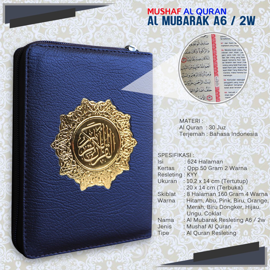 Promo Al Quran Saku Al Mubarak Resleting A6 Warna Random