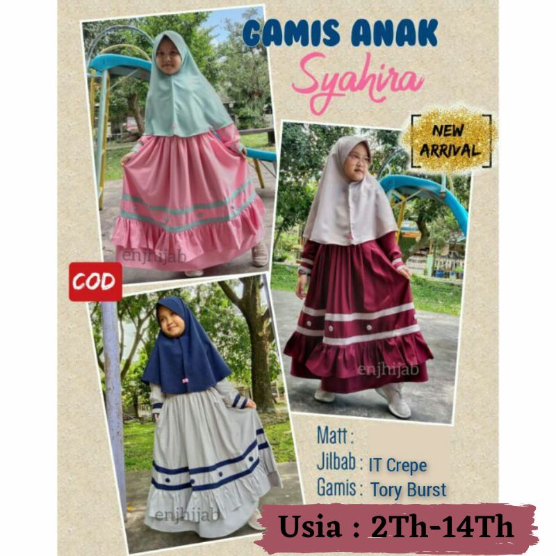 Busana Muslim Anak Perempuan Baju Gamis Anak Usia 5 thn - 14thn Gamis Syari Anak Set hijab 1002