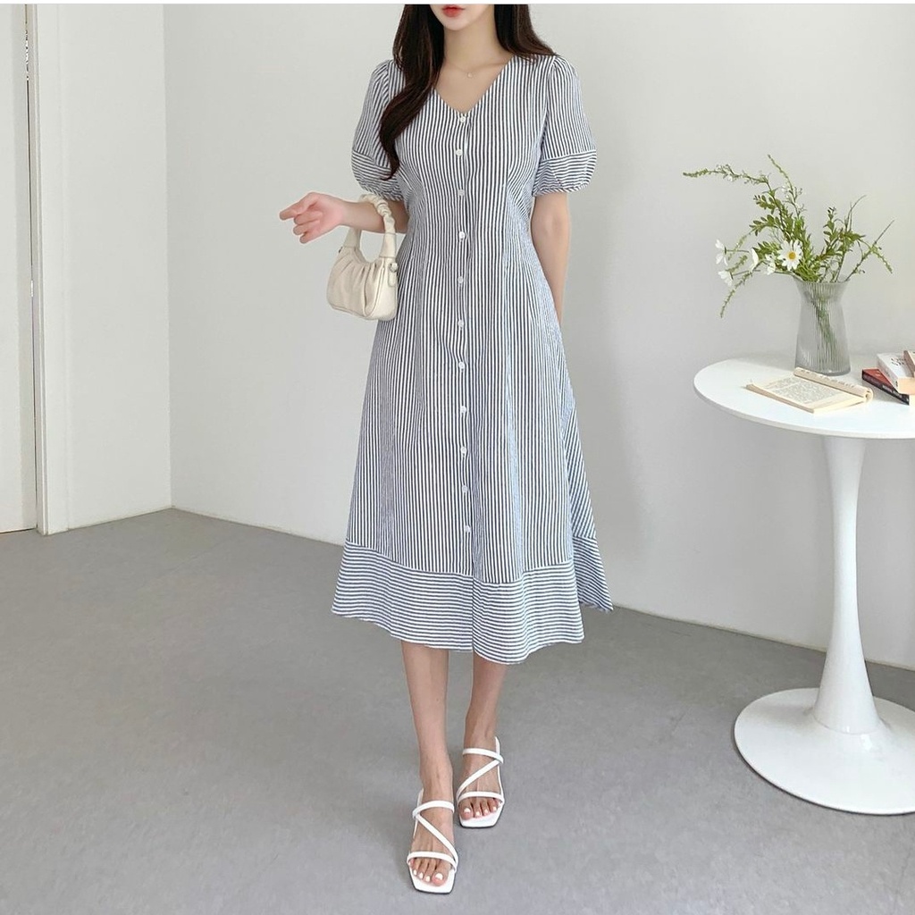 [MCFK] Dress Faila / Dress Wanita Korea / Dress Salur / Dress Pesta / Baju Dres Wanita Terbaru / Dress / Casual Dress