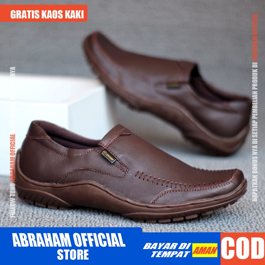 ABRHM VERDIC Sepatu Slip On Pria Kulit Asli Sepatu Pria Casual Pantofel KerjaSepatu Kasual Slop Anti Slip Semi Formal Kerja Kuliah Gaya Santai Keren Kekinian Original Murah Terlaris