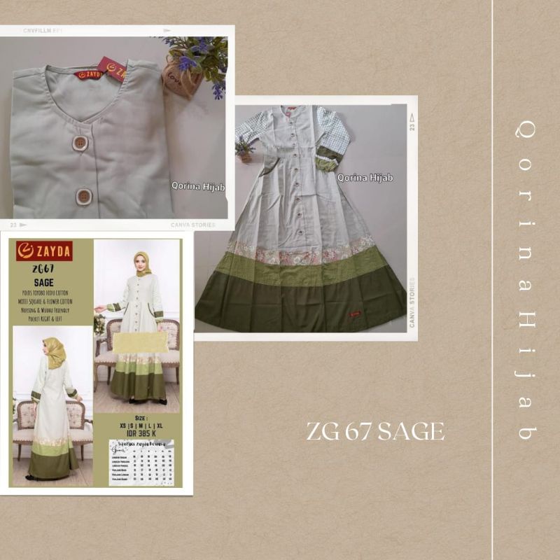Gamis zayda terbaru / zayda ZG 67 Sage / gamis katun / gamis kondangan / gamis dewasa