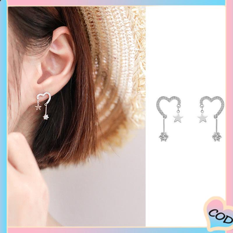 COD❤️ 925 Silver Stud Earrings Indah Cinta Fringe Girl Stars Anting Desain Kecil Berkualitas Tinggi-A.one