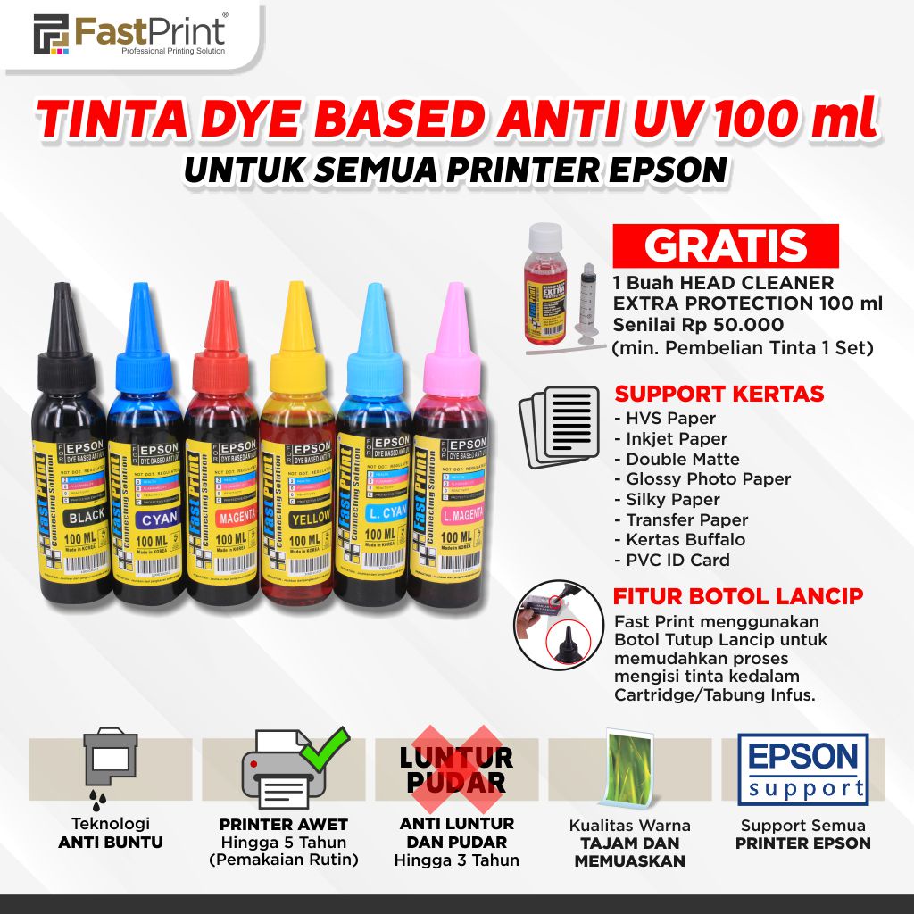 Tinta Dye Based Anti UV 100ML Printer Epson