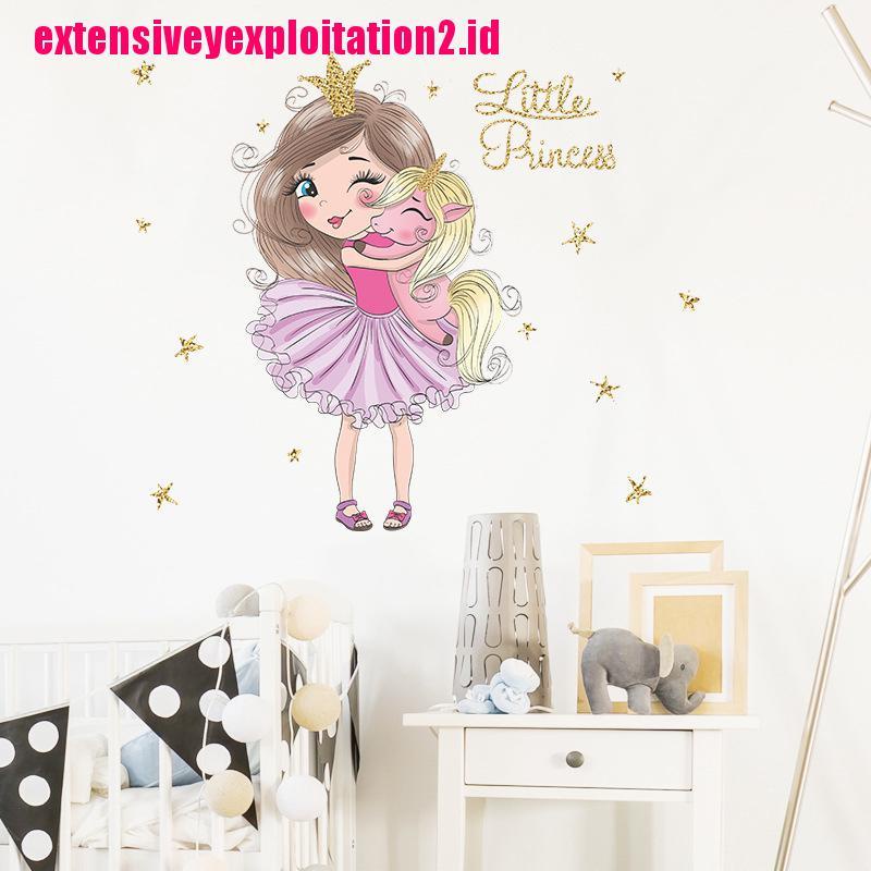 &lt; E2id &amp; &gt; Stiker Dinding Gambar Kartun Unicorn Untuk Kamar Anak Perempuan