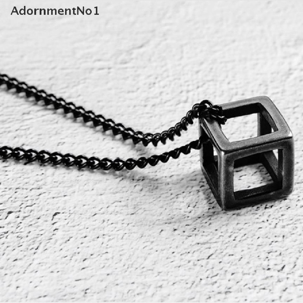 (AdornmentNo1) Kalung Rantai Titanium Steel Liontin Kubus Hollow Untuk Pria