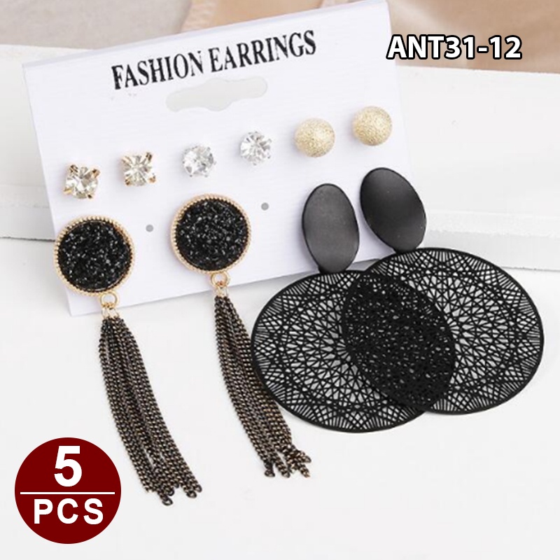 1set 6pasang Anting Wanita korea Tusuk Gantung Desain Geometri Rumbai Alloy fashion import ANT31-ANT31-12