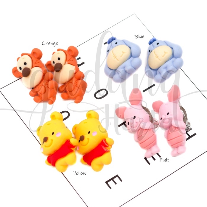 Anting Stud And Jepit Happy Pooh Earrings Bear Tiger Pig GH 203373