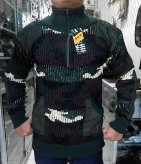 BP TSK Sweater pria army loreng hitam hijau / sweater rajut army tactical airsoft outdoor