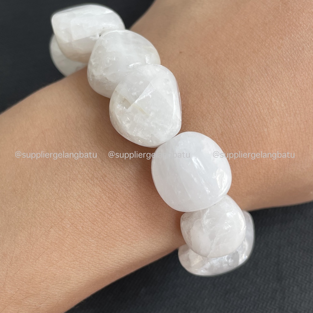 Gelang Batu Putih Kerikil Besar 2CM White Agate Kalimantan Asli