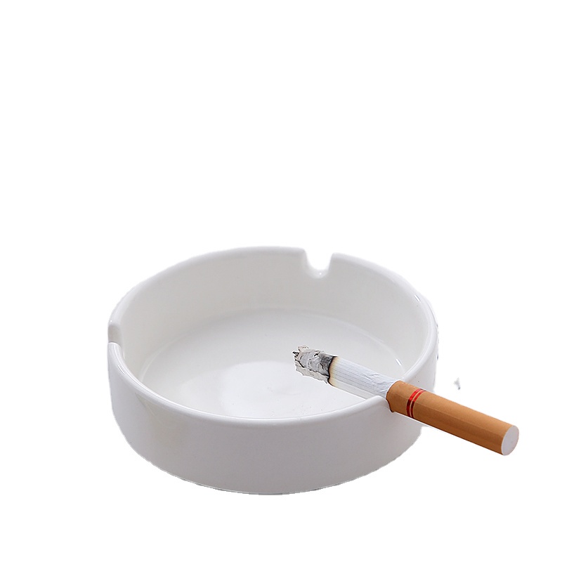 Round Ashtray Porselen - Asbak Bulat Keramik Putih 9cm SNI 3 lobang