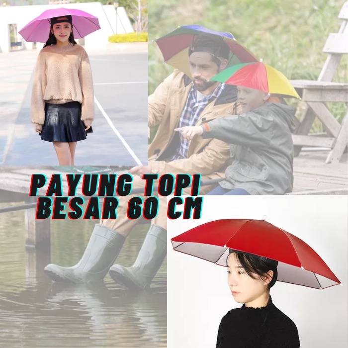 Payung Topi - Topi Payung Mancing Hiking Camping Gunung - Payung Kepala Hat Umbrella Besar 60 cm