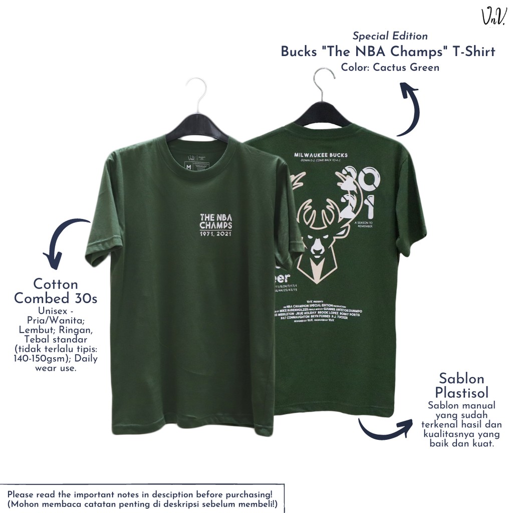 Bucks "The NBA Champs" T-Shirt | Kaos Basket NBA | Milwaukee Bucks