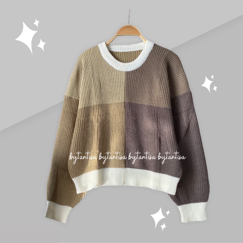 SWEATER RAJUT FOURTY COMBINE 4 WARNA | BLOUSE RAJUT TEBAL HANGAT GRADASI-Khaki Fourty