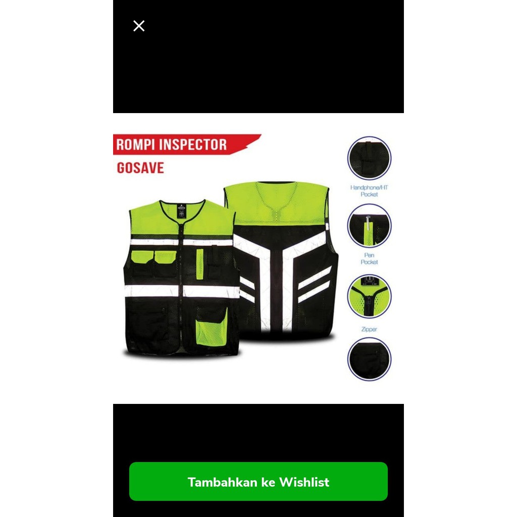 Rompi Inspector Gosave 6 Kantong Safety Vest Scotlite Jaring