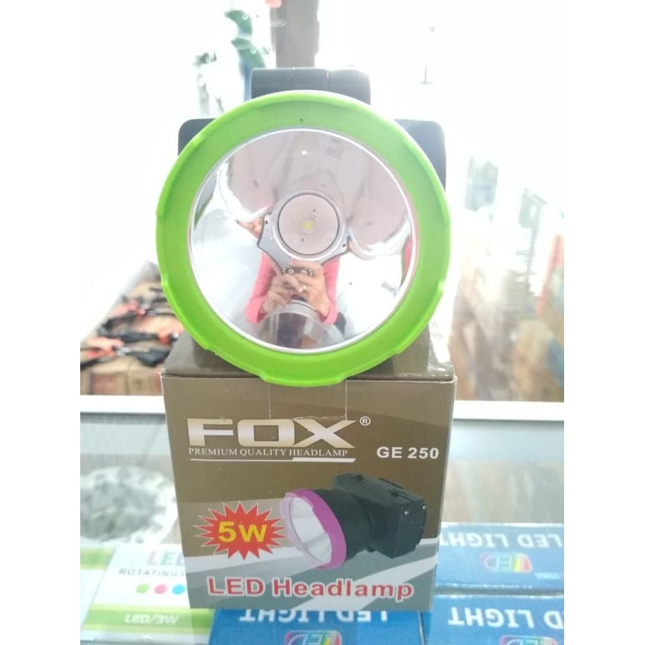 Senter kepala Fox GE 250 Putih / kuning charge rechargable cas emergency 250y fox 250 awet terang 5w