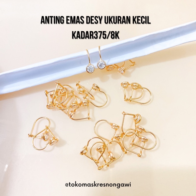 anting emas desi ukuran kecil kadar 375/8k emas asli