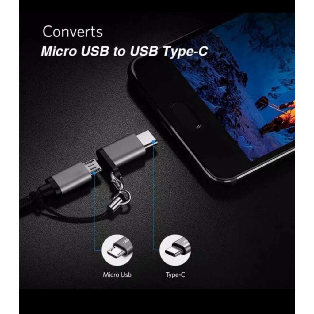 converter micro usb to tipe C plus gantungan premium adaptor micro usb ke tipe C