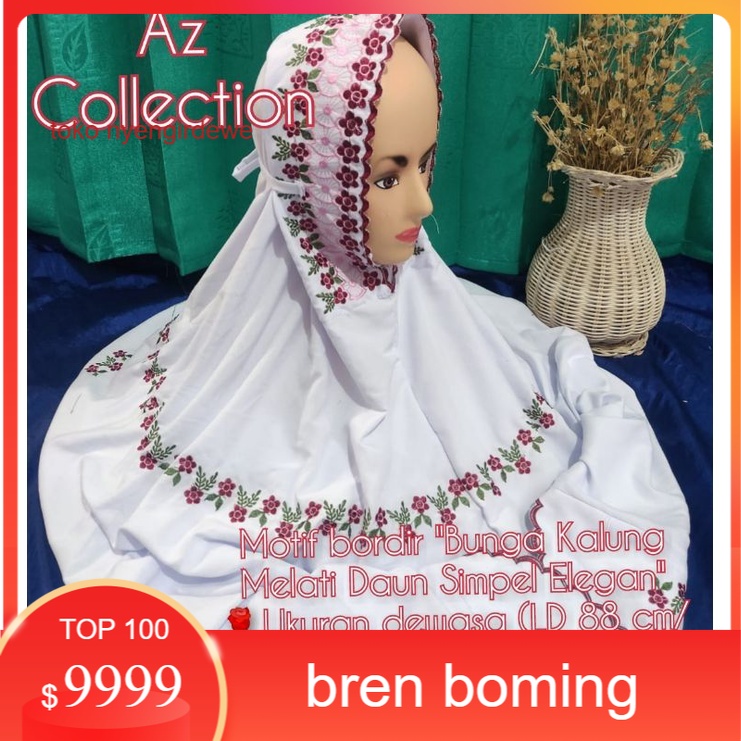 MUKENA TERUSAN NEWW Mukena Polino Terusan Dewasa motif bordir bunga kalung melati daun simpel elegan