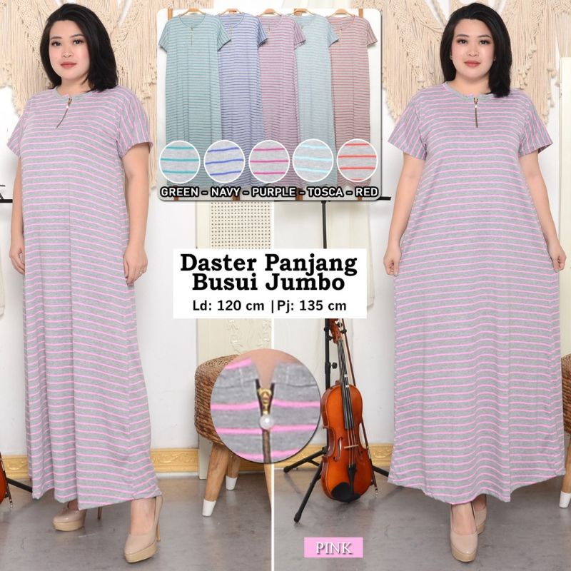 hitoryshop Daster Panjang Jumbo Busui Salur ( Real Pict ) Dress Panjang Salur Casual Fit To XXL