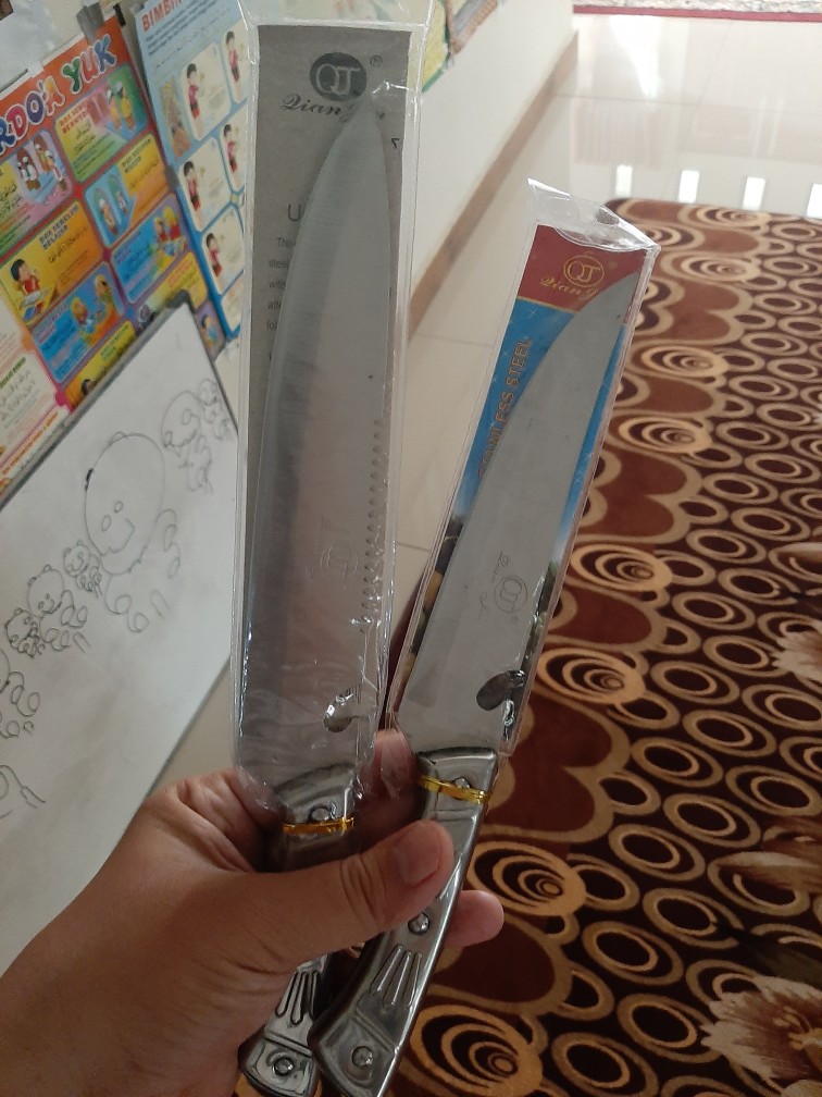 Pisau Dianjin Besar 7 / Pisau Gagang Hitam Stainless Super Tajam