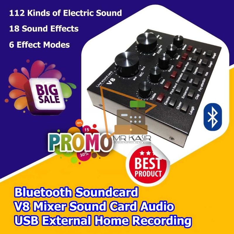 Alat Recording Sound card V8 - Souncard V8 Mixer Mini Live streaming karoke Audio