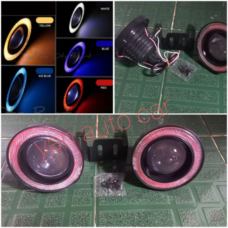 Lampu LED Foglamp Angel ayes 89 mm Mobil Agya / Ayla Lensa Projector