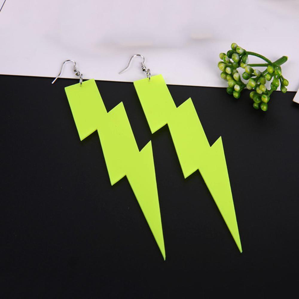 Timekey Anting Tusuk Gantung Wanita Bahan Akrilik Desain Petir Fluorescent Untuk Pestaclub Malam A1K6