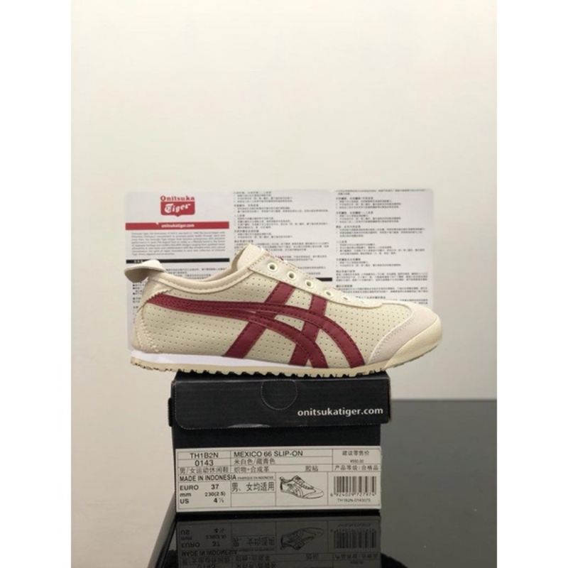 Sepatu Onitsuka Slip On Leather Cream Maroon
