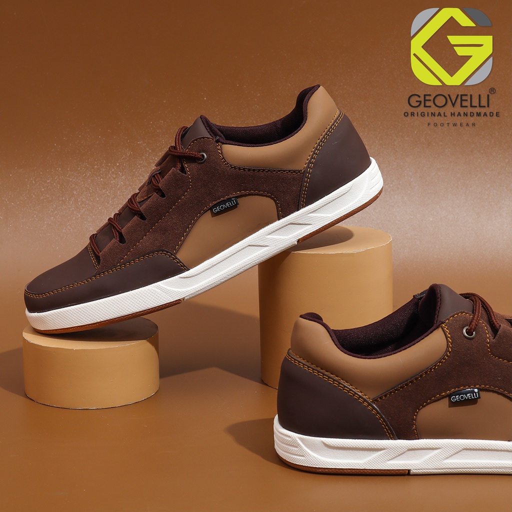 Geovelli Sepatu Sneakers Pria Casual Running Sepatu Kerja Outdoor Travelling Kuliah Kerja Putih Gvl.3126 Coklat 39 - 44