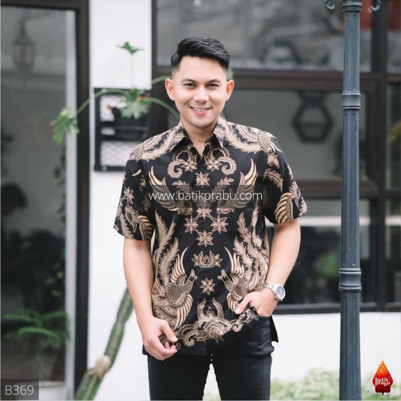 Batik kemeja pria lengan pendek &amp; panjang bahan katun baturaden reguler kembar hitam