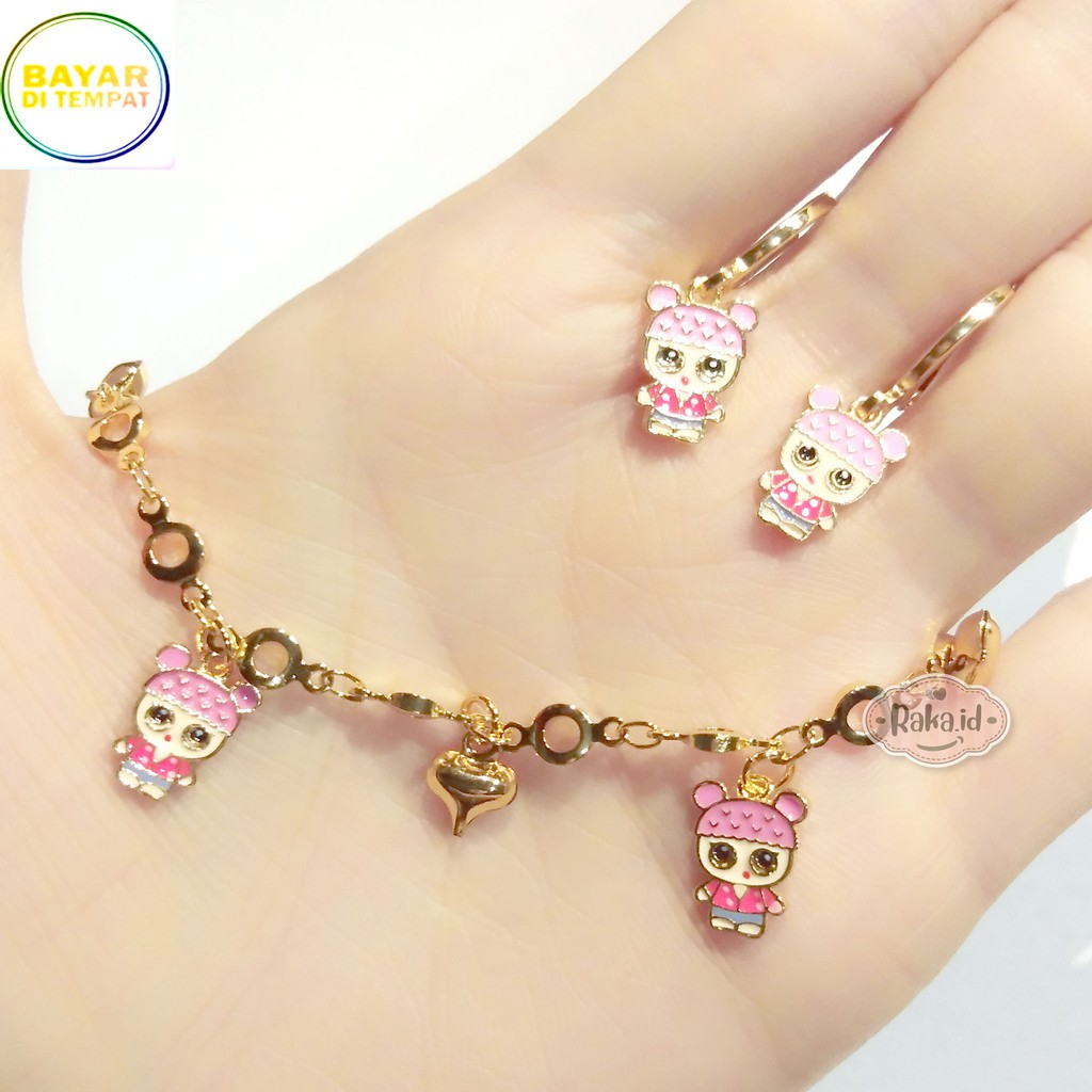 Raka Acc - Paket Gelang + Anting Anak LOL Xuping Perhiasan Anak Lapis Emas 18k 401