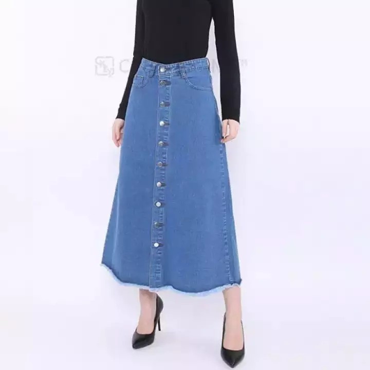 Dazina Skirt Long Rawis Jeans Button -  Rok Navy