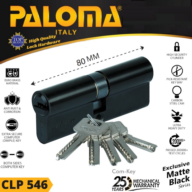 KUNCI Double Cylinder PALOMA CLP 546 Computer Key 80MM HITAM MATTE BLACK Anak Kunci isi 5 pcs