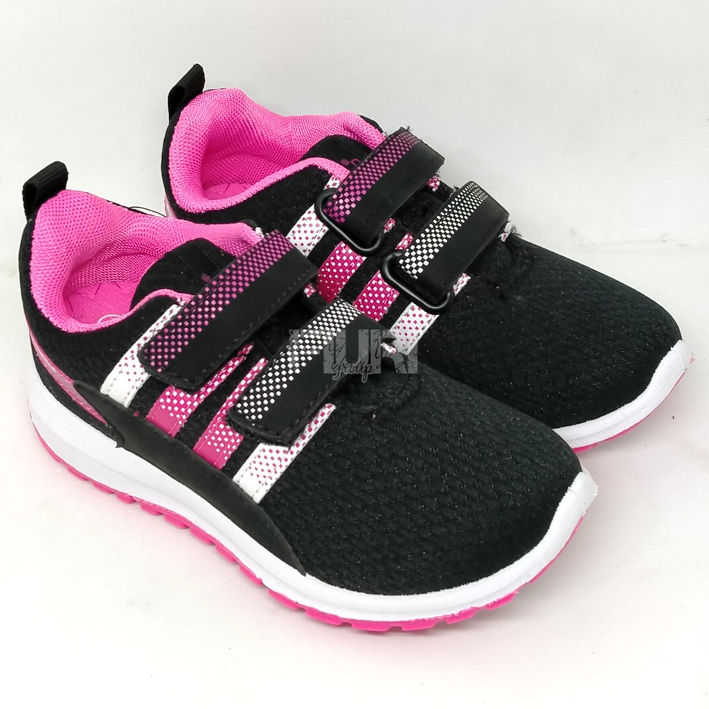 FIURI - ANDO ORIGINAL -  VIVIAN PEREKAT 29-32 HITAM PINK - SEPATU SNEAKERS KANVAS SOL KARET ANAK KECIL PEREMPUAN  - SEPATU KETS LUCU FASHION TRENDY - SEPATU SEKOLAH PAUD TK SD KRETEKAN PEREKAT CEWEK MURAH PROMO DISKON BONUS KAOS KAKI