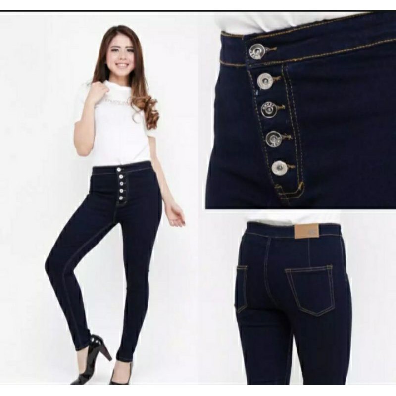 Celana Haight waist wanita-celana jeans wanita-celana kancing 5 size 27-34