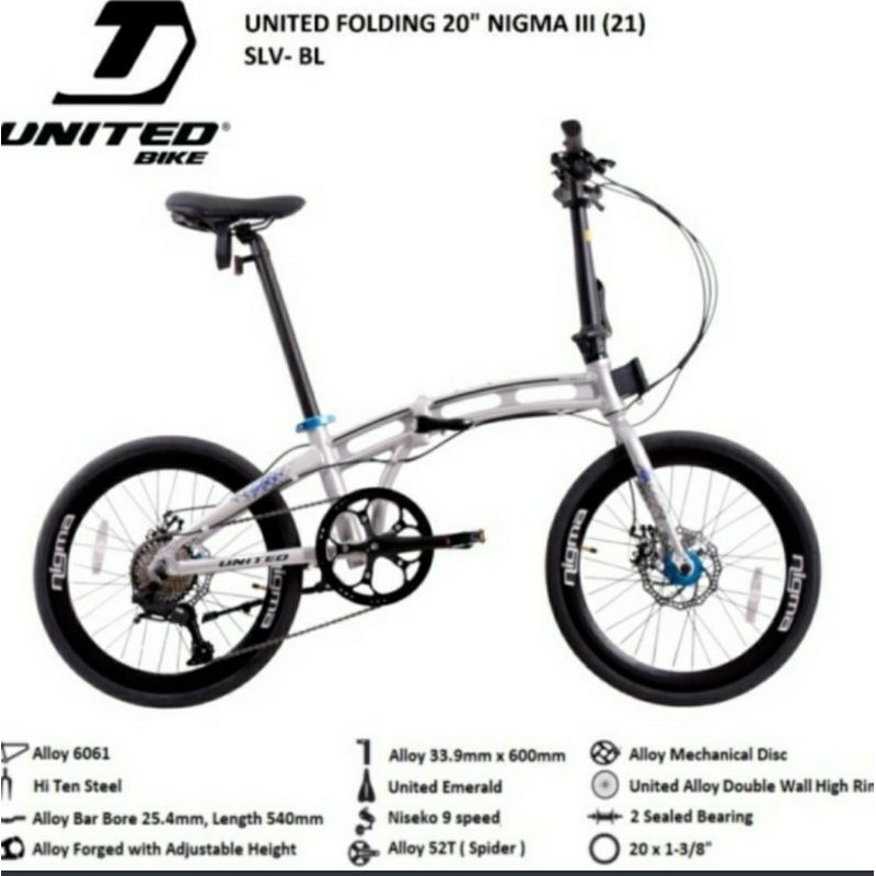 Sepeda lipat United Nigma III alloy 9 sp