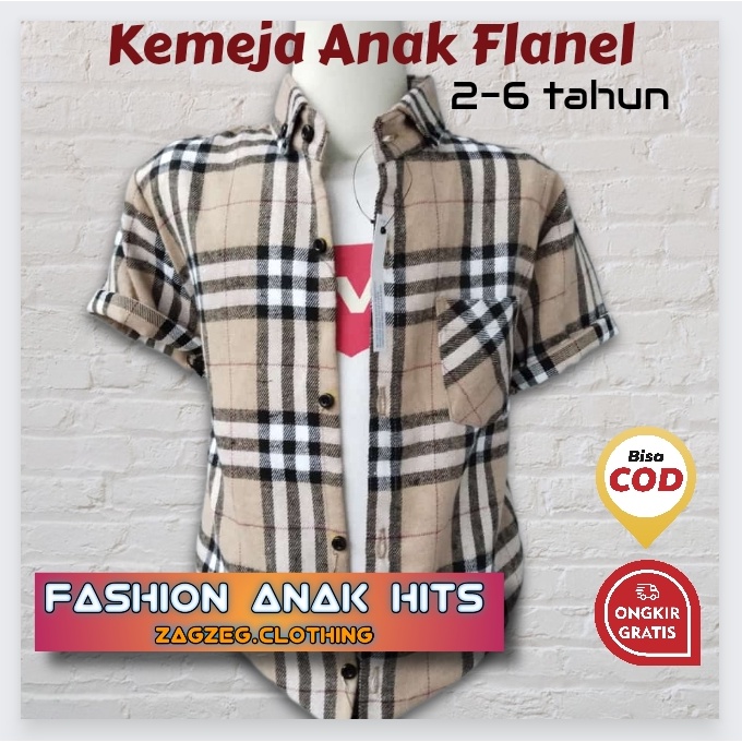 Zagzeg Clothing Baju Kemeja Anak lengan Pendek Flanel Kotak Kotak Cowok Laki Laki Bisa Couple