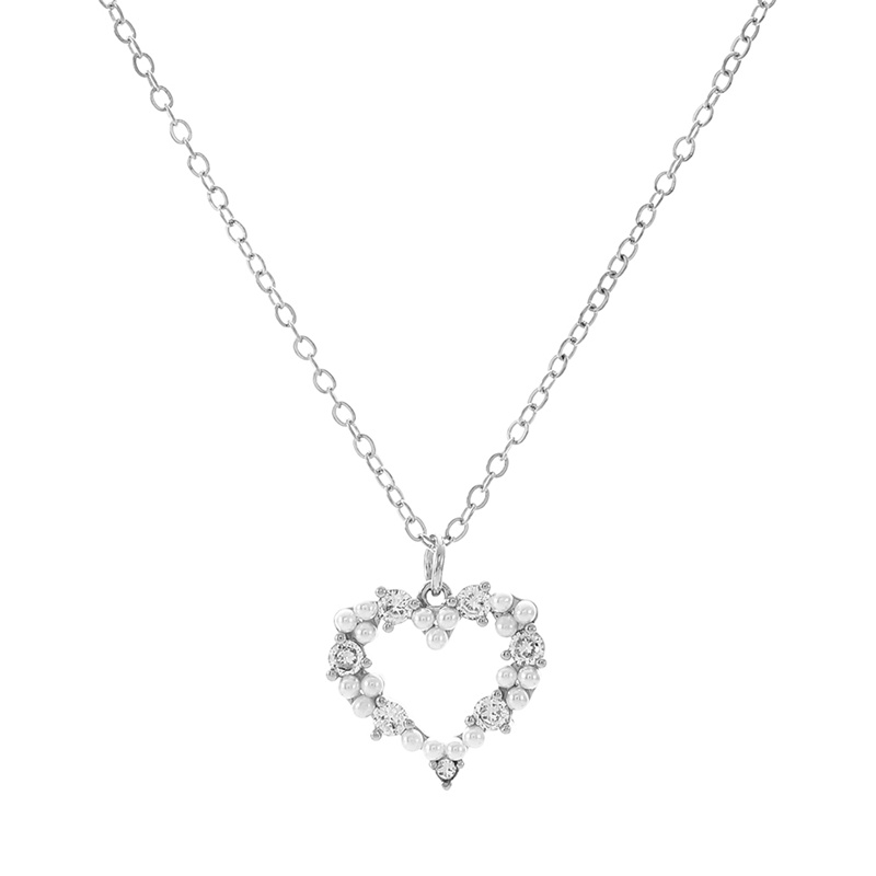 Kalung Rantai Liontin Hati Hollow Out Hias Mutiara + Berlian Imitasi Untuk Wanita