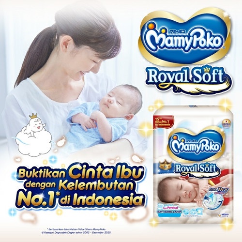 MamyPoko Popok Bayi New Born NB-5kg (14 Pcs) Royal Soft-Tipe Perekat