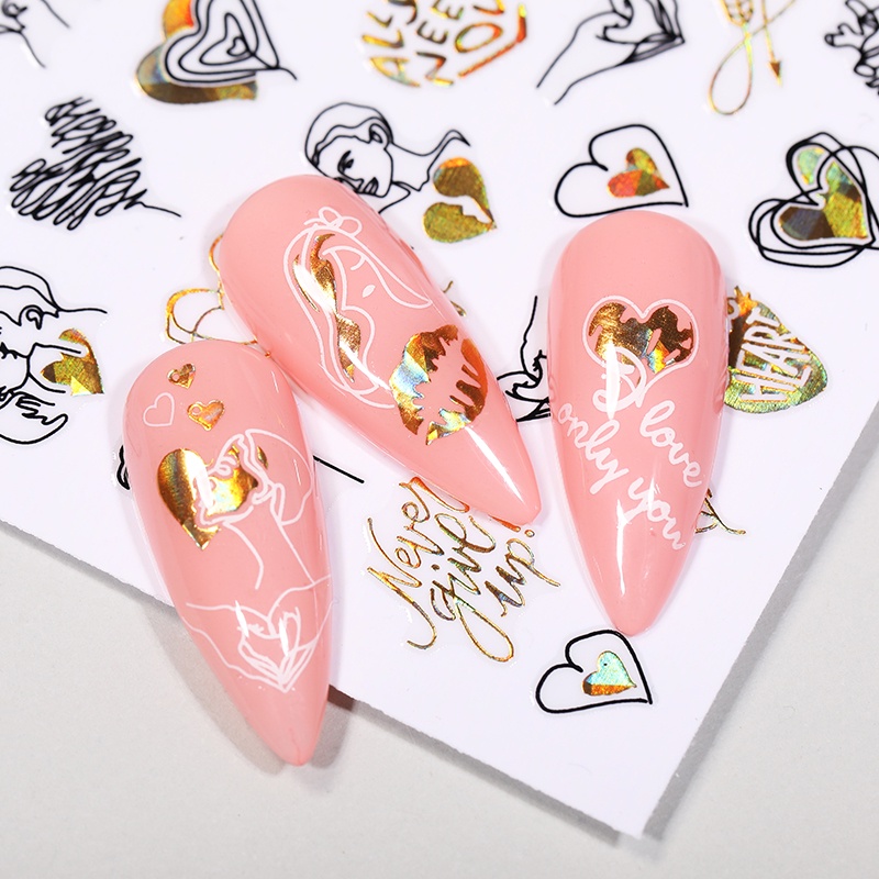 Stiker Kuku 3D Tema Valentine Untuk Dekorasi Nail Art