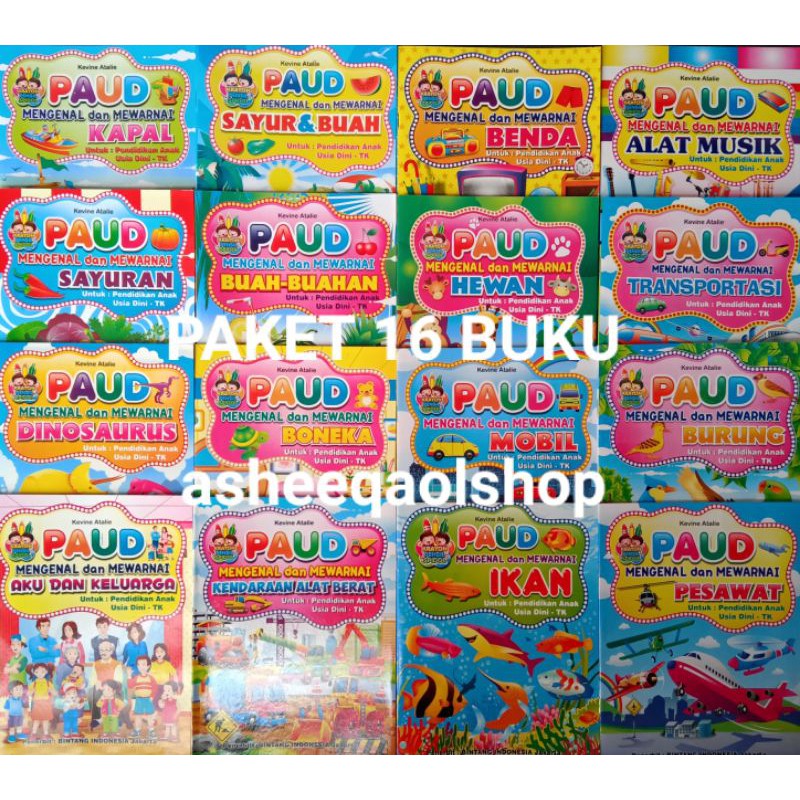 Paket 16 Buku Paud Mengenal dan Mewarnai Untuk Usia Dini/Tk