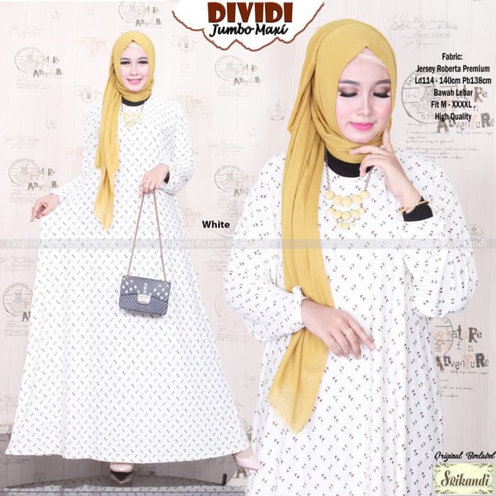 Gamis Jersey Wanita Super Jumbo Xxxxl High Quality  Dividi  Putih - Hitam