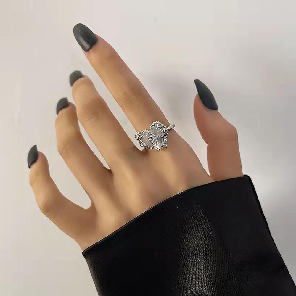 Mxbeauty Wanita Membuka Cincin Pesta Pernikahan Temperamen Jantung Sederhana Kristal Ekor Rings