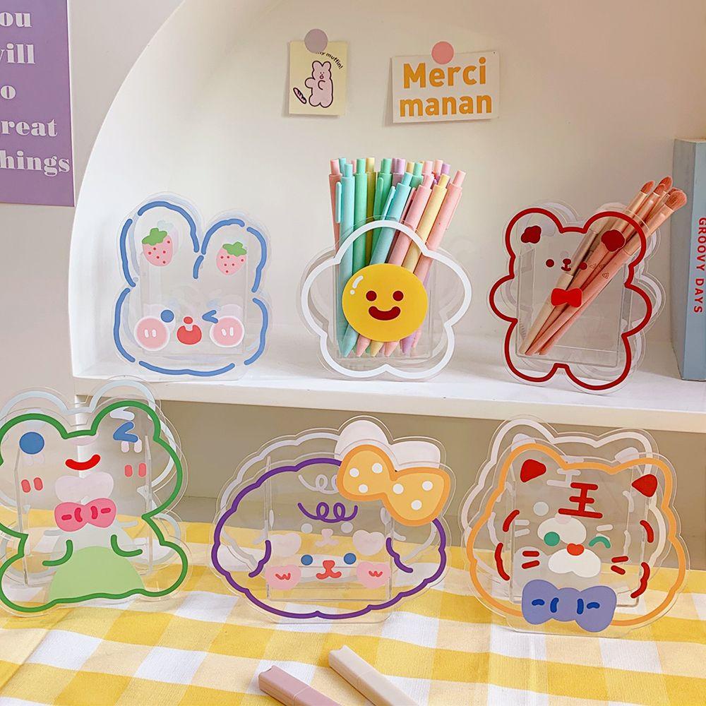 Tempat Pulpen Akrilik Kartun Nanas Kawaii Bear Lucu Vas Kosmetik Penyimpanan Multifungsi Desktop Organizer