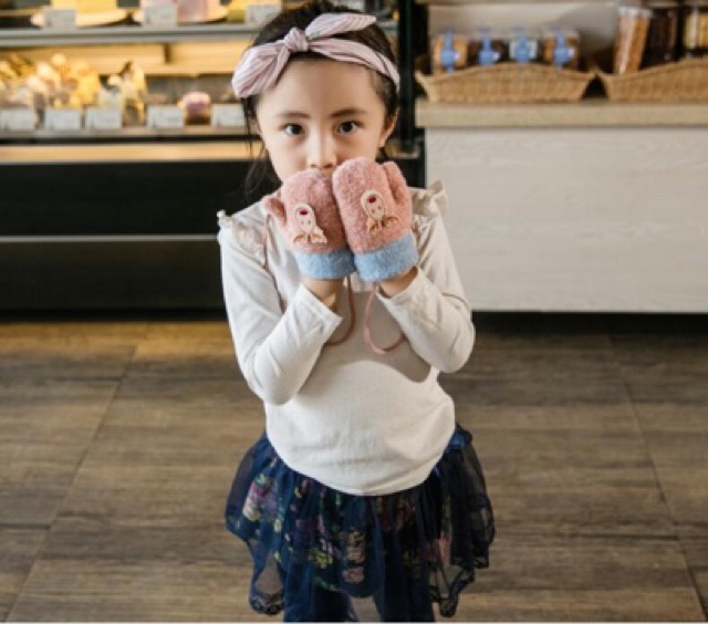 IMPORT Glove Leaf Fluffy Sarung Tangan Anak Rajut Wool Winter Glove Leaf Fluffy