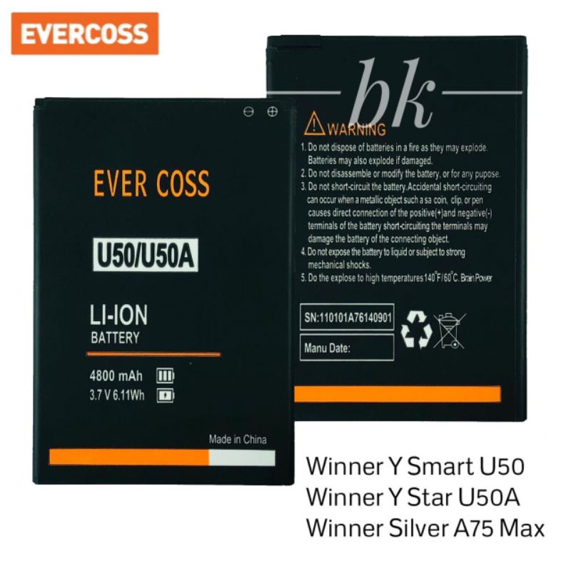 Baterai Evercoss Winner Y U50 U50A Batre Evercoss A75 Max Original Battery
