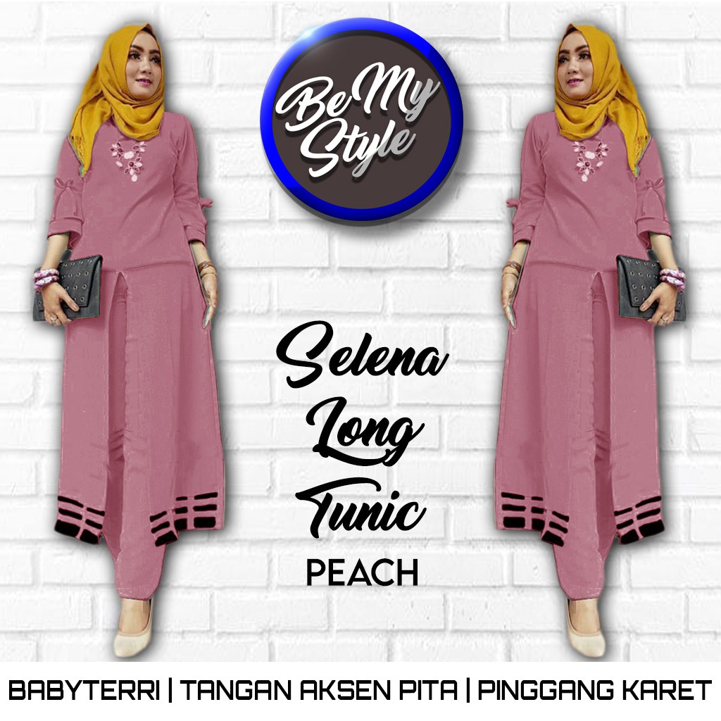 BMS | Setelan SELENA Baju dan Celana Gamis Jumbo Muslim Wanita Fashion Hijab Model Terbaru Kekinian