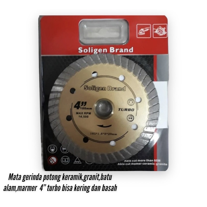 Mata gerinda potong keramik granit Soligen diamond wheel turbo 4” merah