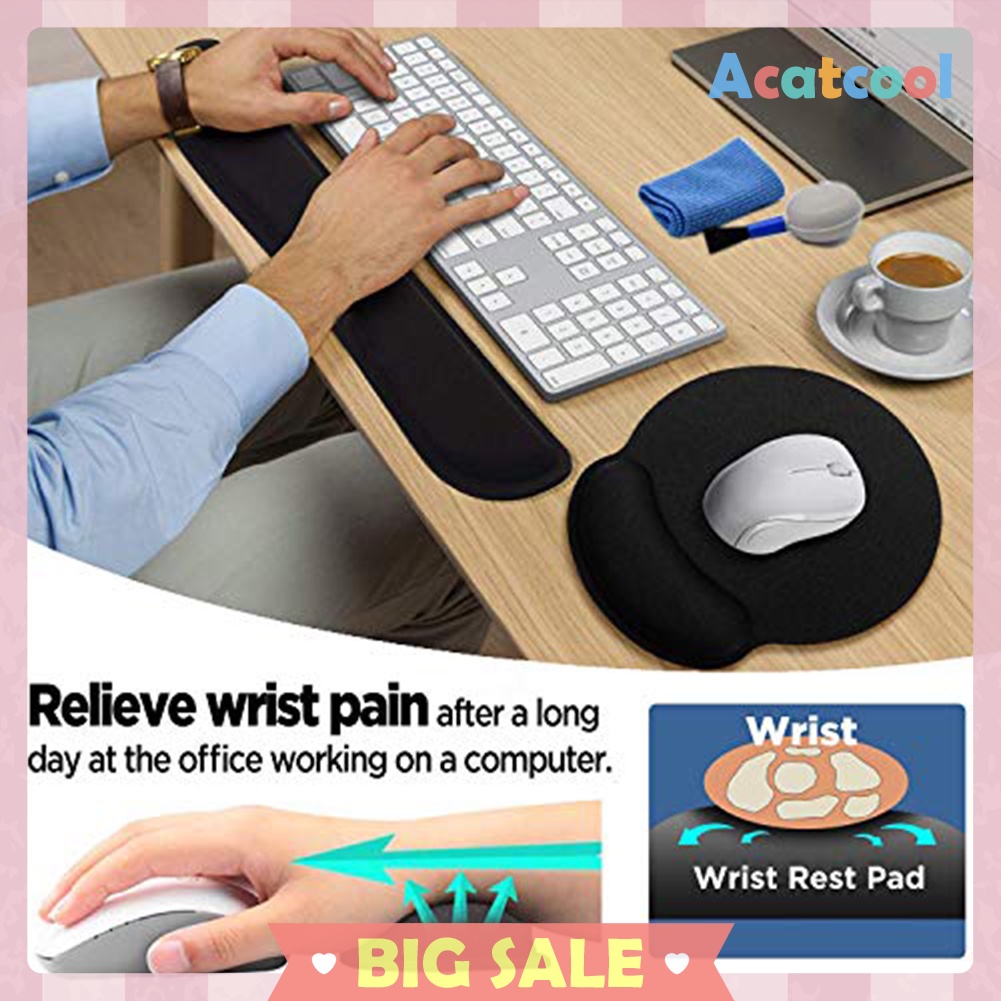 Memory Foam Keyboard Mouse Pad Set Anti-slip Ergonomic Wrist Care Cushion