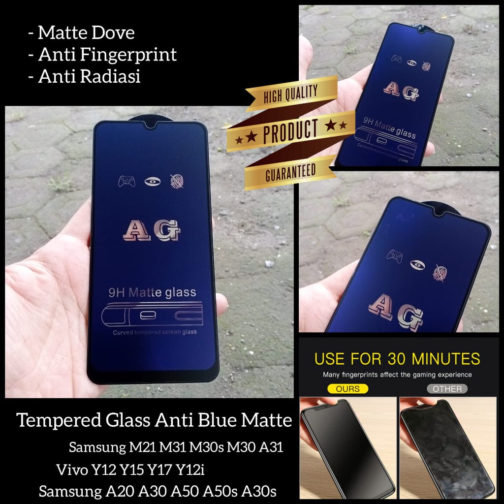 Tempered Glass Anti Blue Samsung M21 M30s M30 M31 A31 Matte Anti Radiasi Fingerprint Premium